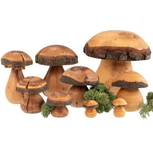 Hand-turned mushrooms made of oiled alder - natural wood decoration approx. 11 cm