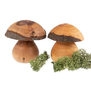 Handgedrechselte Pilze aus geölter Erle - natürliche Holzdekoration ca. 9 cm