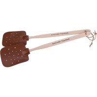 Fliegenklatsche aus Buchenholz und Kunstleder mit Druck:...