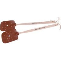 Fliegenklatsche aus Buchenholz und Kunstleder mit Druck:...