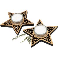 Teelichthalter aus Eichenholz in Sternform  mit Glas und...