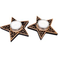 Alder wood tealight holder in star shape with glass and...
