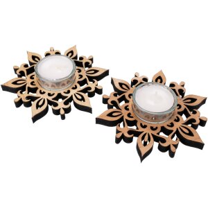 Alder wood tealight holder in star shape with glass and tealight - Christmas decoration flame