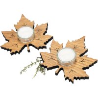Teelichthalter Ahornblatt aus Eichenholz mit Glas –...