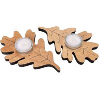 Teelichthalter in Eichen Blatt Form aus Erlenholz mit...
