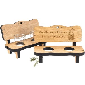 Holz Schnapsbank aus Eiche geölt mit 2 Schnapsgläser - Wo früher meine Leber war, ist heute eine Minibar!
