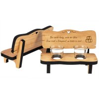 Wooden schnapps bench oiled with 2 schnapps glasses -...