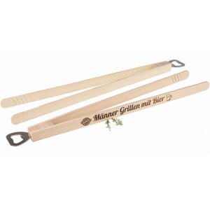 Grillzange mit Flaschenöffner & Sprüchen – Männer grillen mit Bier, 43 cm