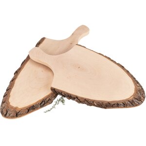 Servierbrett mit Griff & Rinde aus FSC® Erlenholz ca. 32 - 36 x 2 cm lackiert