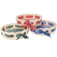 Holz Brotkorb rund 25x6.5 cm mit Band und Stoff |...