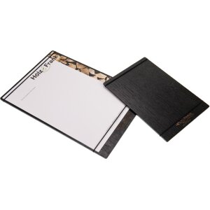 Holz Klemmbrett aus FSC® Eiche Schwarz gebeizt mit Gummibändern