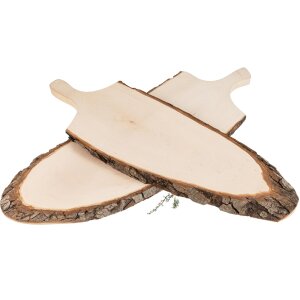 Servierbrett mit Griff & Rinde aus FSC® Erlenholz ca. 56 - 65 x 2,5 cm geölt ohne Lederband