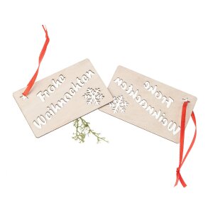 Wooden gift card "Merry Christmas" made of birch - with ribbon