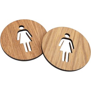 Door sign made of FSC® oiled oak Toilet sign self-adhesive - Woman