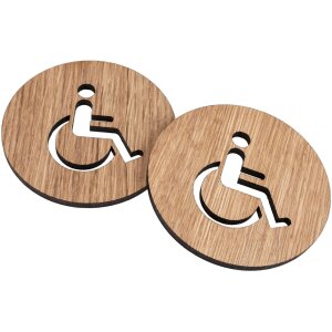 Türschild aus FSC® Eiche geölt Toilettenschild selbstklebend - Rollstuhlfahrer