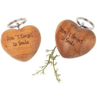 Oiled cherry wood heart key ring - Dont forget to smile