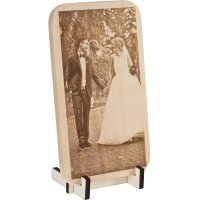 Photo Engraving on FSC® Alder Board 26 × 15 cm with stand