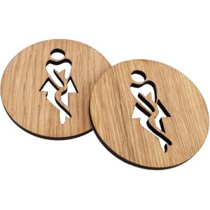 Türschild aus FSC® Eiche geölt Toilettenschild selbstklebend - Frau dringend