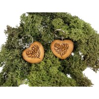 Wooden heart key ring made of oiled cherry - tree