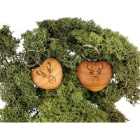 Wooden heart key ring made of oiled cherry - deer