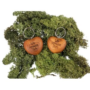 Wooden heart key ring made of oiled cherry - I miss you