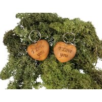 Wooden heart key ring made of oiled cherry - I love you