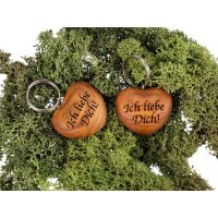 Wooden heart key ring made of oiled cherry - I love you