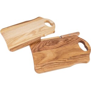 Schneidebrett mit Messerschlitz aus FSC® Esche geölt mit Herz-Griff und Messer - 26 x 16 x 1,5 cm -