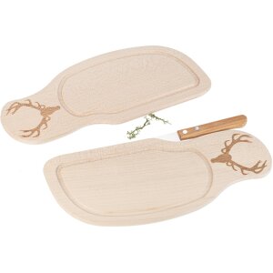 Cutting board with knife slot with groove and knife slot made of FSC® maple 28 x 11 x 1 cm incl. antler branding