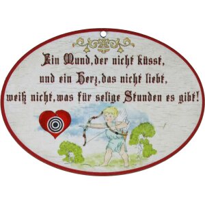 Holz Spruchschilder bunt bedruckt 18 x 13 cm - Ein Mund, der nicht küsst, und ein Herz