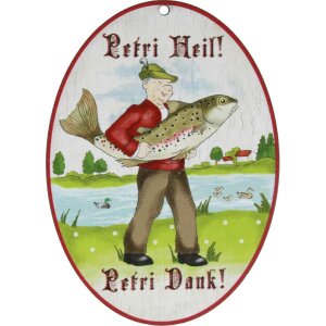 Holz Spruchschilder bunt bedruckt 18 x 13 cm - Petri Heil! Petri Dank!