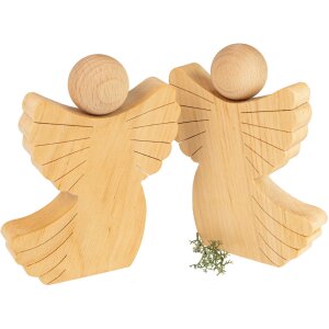 Handcrafted angel made of solid, oiled alder wood - to stand up 15.5 x 12 x 2.5 cm