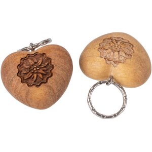 Wooden heart key ring made of oiled cherry - edelweiss
