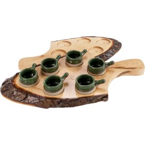 Schnapsbrett aus Erle mit Rinde lackiert - Servierbrett für Spirituosen