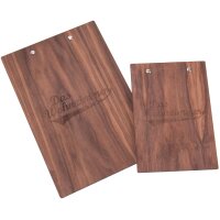 Klemmbrett mit Holzklemme aus Nussbaum Holz geölt DIN A4 Schraubenfarbe Gold