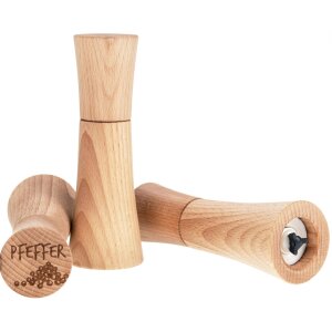 Holz Pfeffermühle aus Buche - 17 x 4,5 cm - mit Gravur Pfeffer