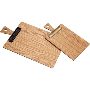 Klemmbrett aus FSC® Eichenholz geölt für Speisekarten mit Griff DIN A4 Briefklemme Silber