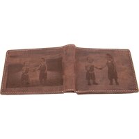 Leather wallet dark brown with photo engraving laser engraving on both sides