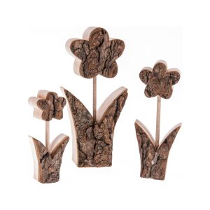 Handgefertigte Holzblume aus Erle mit Rinde - Natürliche Dekoration