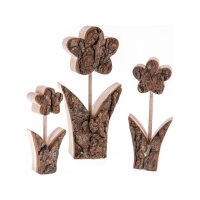 Handgefertigte Holzblume aus Erle mit Rinde -...