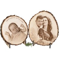 Baumscheibe rund mit Fotogravur 19 - 21 cm - Laser Gravur