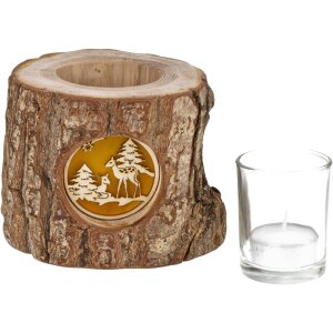 Wooden lantern with bark and backlit motif - mood chandelier deer