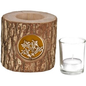 Holz-Windlicht mit Rinde und hinterleuchteten Motiv - Stimmungsleuchter Enzian