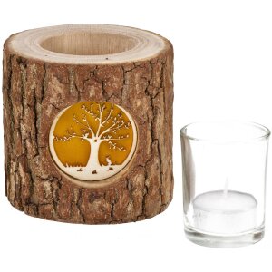 Wooden lantern with bark and backlit motif - Mood chandelier tree with forest animals