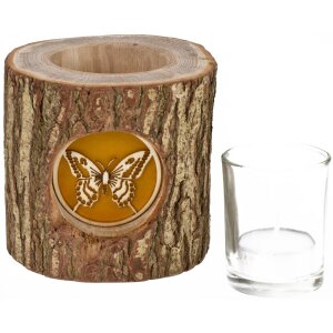 Wooden lantern with bark and backlit motif - Butterfly mood chandelier