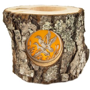 Wooden lantern with bark and backlit motif - mood chandelier ducks