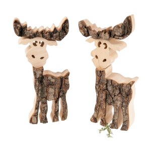 Rustikaler Weihnachts-Elch aus massivem Erleholz mit Rinde - handgefertigt 15 x 8 cm