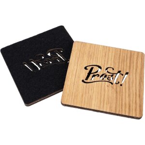 FSC®-certified oak coaster with felt back and Prost cut-out