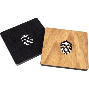 Eichenholz-Untersetzer FSC®-zertifiziert mit Filzrücken und Ausschnitt Hopfen Dolde