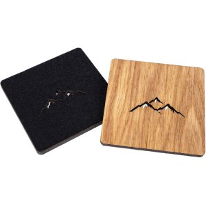 Eichenholz-Untersetzer FSC®-zertifiziert mit Filzrücken und Ausschnitt Berge